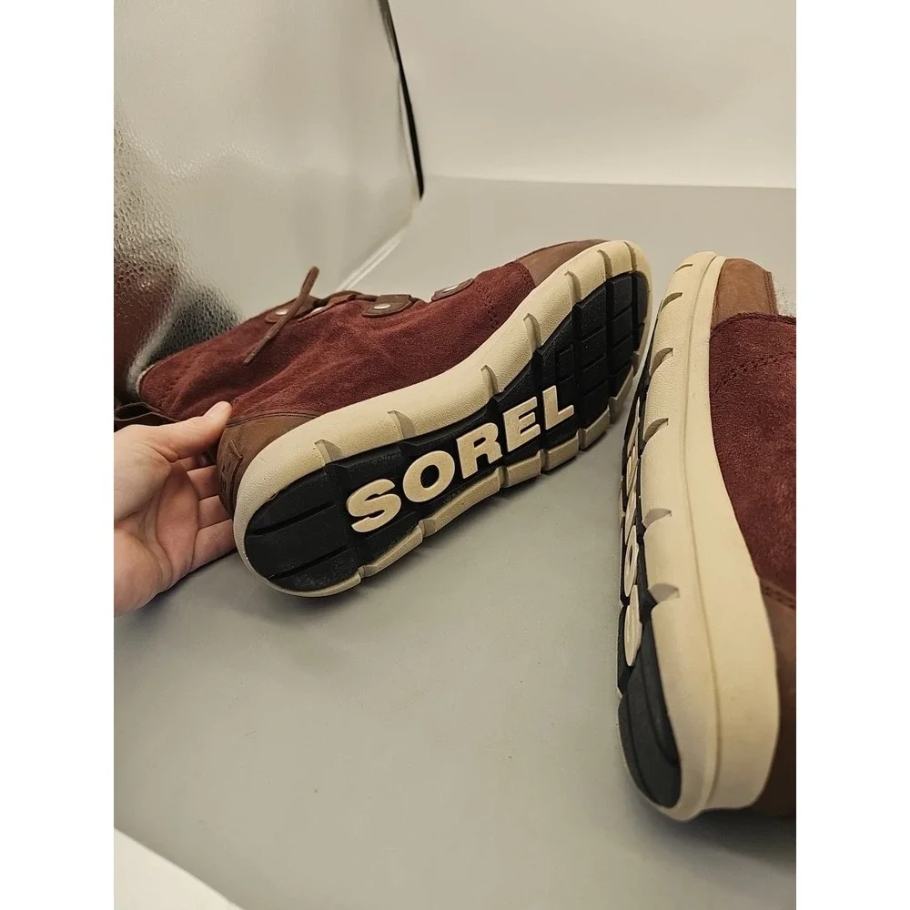 Sorel‎ Women's Explorer Joan Boots Size 11 Mauve Gray Fleece Leather Suede Lace